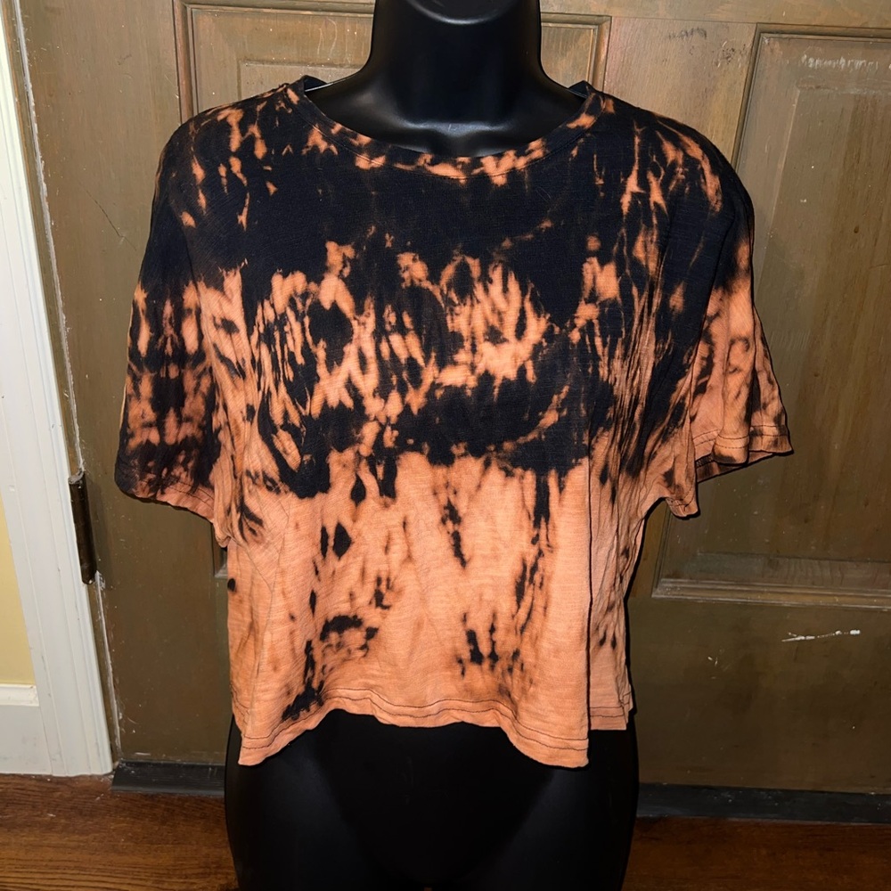 SHEIN Black & Orange Upcycled Tie-Dye Short Sleeve Boxy  Top Size L - Picture 2 of 12